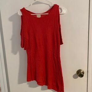 Chico’s red peekaboo sleeve top.